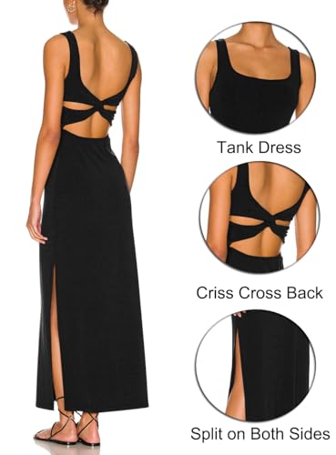 Image of ALENDA DANMOS Women Backless Maxi Dress High Sides Slit Bodycon Tank Dress Twist Low Back Casual Sundress 122