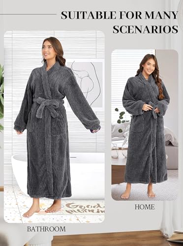 Image of Hellomamma Plush Fleece Robes for Women Long Warm Bathrobes with Pockets