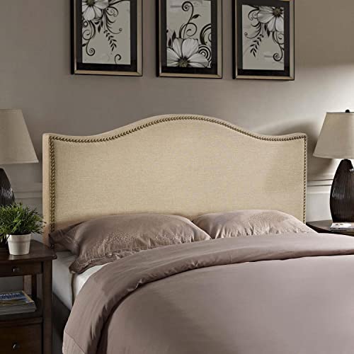 Modway Curl Linen Fabric Upholstered Queen Headboard With Nailhead Trim And Curved Shape In Café #TOP1