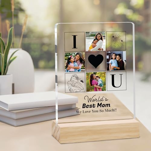 Image of Giftplease Customized Photo Frame With Wooden Stand | Personalised Printed Photo & Text Frame | Gift For Mom | Birthday | Mother's Day | (Transparent, 6x8 Inches, Tabletop) m 07