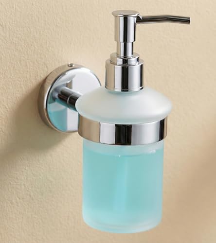 Image of Premium Stainless Steel Wall Mounted Liquid Soap Dispenser for Bathroom & Kitchen - Matte Black Finish, Rustproof, Reusable Soap Pump with Level Indicator Window (Round 304)