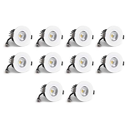 Image of 10 Pack LED Downlights for Ceiling - White CCT Colour Changing IP65 Fire Rated Bathroom Lights | Dimmable 10W Fire Rated Ceiling Spotlights with Front-Facing 3000K 4100K 6000K Switch by Soho Lighting