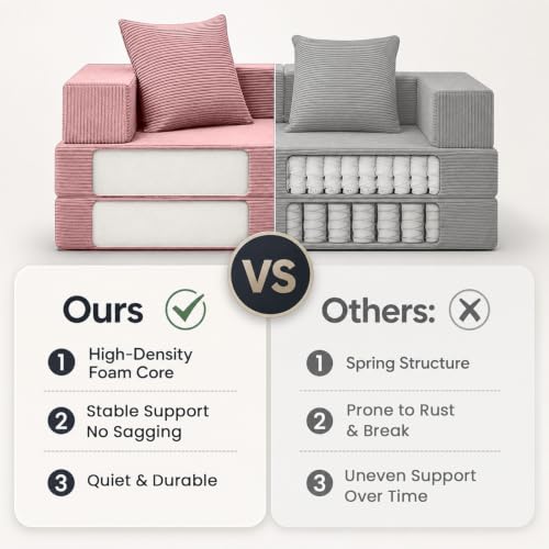 Image of COMAX Futon Sofa Bed, Convertible Sofa Bed, Folding Boneless Couches | Boneless Couch for living room, 4‑in‑1 Fold Out Small Foldable Loveseat Floor Sleeper Mattress Lounge Space‑Saving, Pink