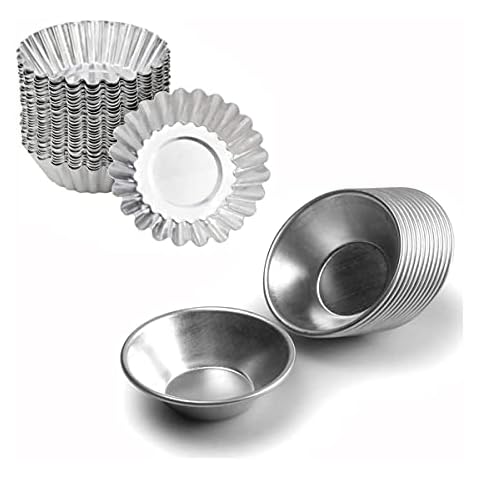 FRIGIIRE Egg Tart Molds Reusable, Non-Stick Mini Tart Pan Pie Tins Cupcake Cake Baking Cups,Aluminium/30 Pieces Cover