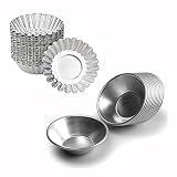 Egg Tart Molds Reusable, Non-Stick Mini Tart Pan Pie Tins Cupcake Cake Baking Cups,Aluminium/30 Piec