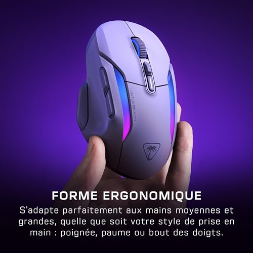 Turtle Beach Kone II Air - Souris Gaming RGB Ergonomique Sans Fil,Bbatterie 350h, Capteur Optique 26 000 DPI, 21 Entrées Personnalisables, Molette 4D Free-Spin - Blanc