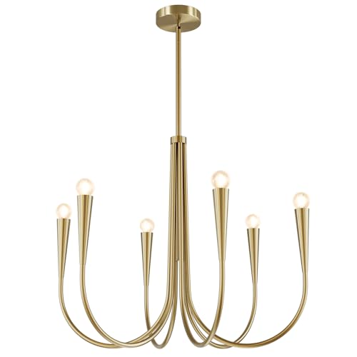 Magiroz Modern Farmhouse Candlestick Chandelier Vintage 6 Light Gold Candle Chandelier Light Fixture...