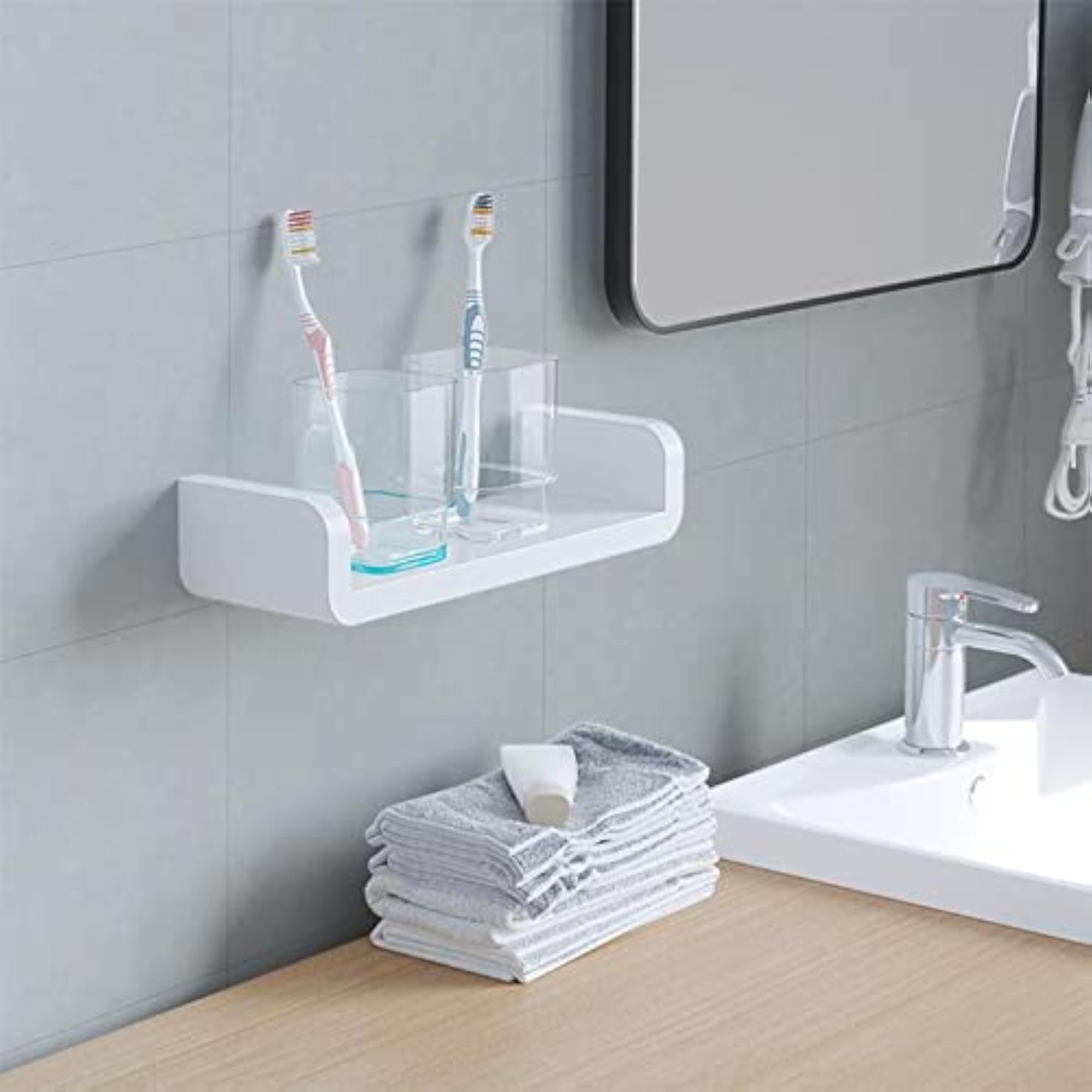 2x White U Shaped Floating Wall Shelves for Bathroom