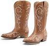 Botas vaqueras DREAM PAIRS para mujer, media caña, punta cuadrada, tacón grueso, bordadas con costuras 6