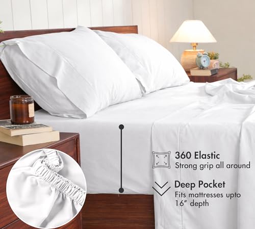 RUVANTI 100% Cotton Sheets – Split King Size Percale Bedding, Cooling & Breathable, Durable with a Crisp, Soft & Comfortable Feel, 16" Deep Pocket, 5-Piece Set, Bright White by RUVANTI - Image 6