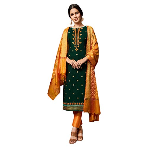 ETHNIC EMPORIUM - Tuta da donna in seta banarasi Dupatta dritta Salwar Kameez Churidar Fashion indiana punjabi 8095 da 71,1 a 111,8 cm, dimensioni del busto come mostrato