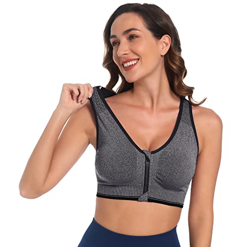 Fapreit Women's Zip Front Closure Sports Bra - Seamless Wirefree Post Surgery Zipper Padded Racerback Workout Gym Yoga Bras4