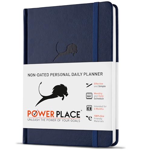 Undated Day Planner & Calendar – 6-Month Life Organizer for Productivity, Time-Management & Focus | 24-Hour Hourly Agenda for Men & Women, Vegan Leather Hardcover (Blue)