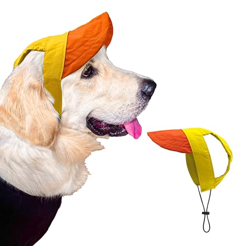 Image of BURAQ cotton Pets Dog Baseball Cap, Pet Sun Hats with Ear Holes, Sport Hat for Medium, Large, Doggies Adjustable Drawstring Puppies, Cats, Visor Hat (Yellow, S, 1 count)