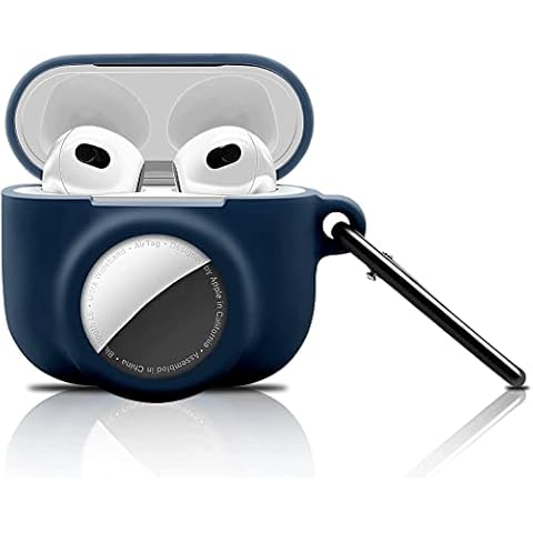 Aerbee 2 in 1 Case for Apple AirPods 3 (2021 Released) Charging Case And AirTag Holder with Keychain, Silicone Skin Cover for Airpods 3 with Built in Airtag Slot, Anti-Scratch Anti-Fall Blue Cover