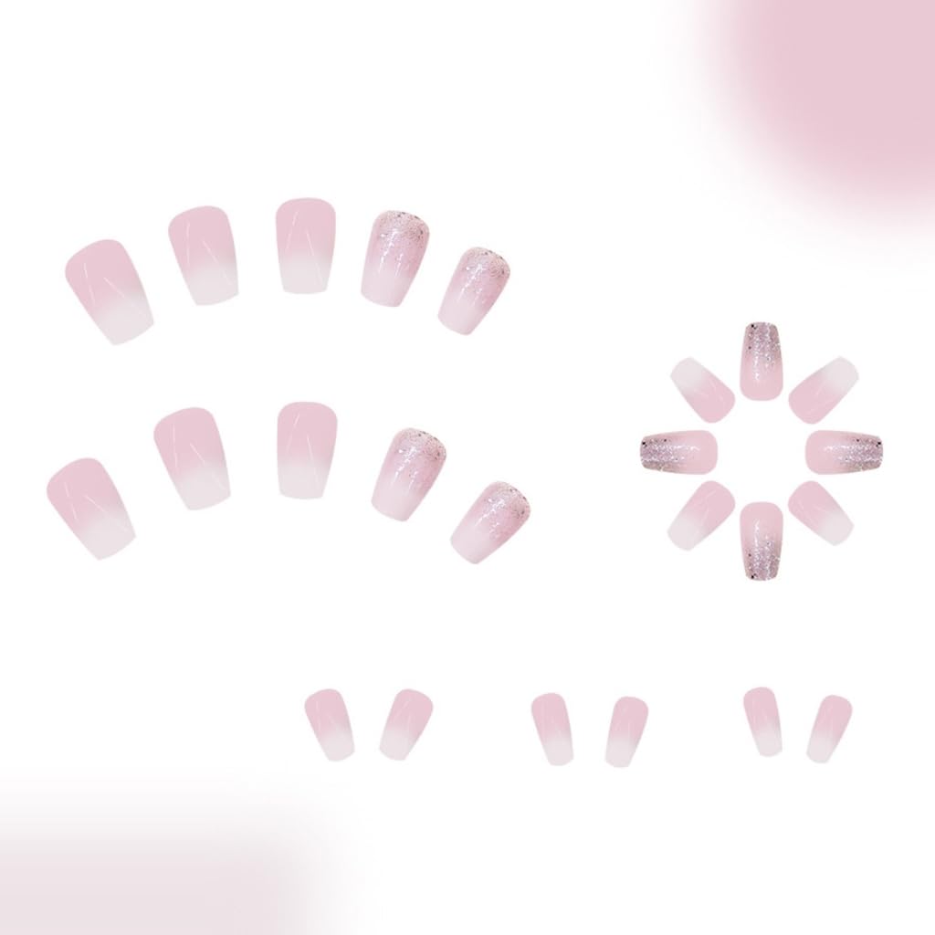 Square Glitters Designs French Fake Nails Acrylic False Nails,Artificial Nails Glues on Nails for Women