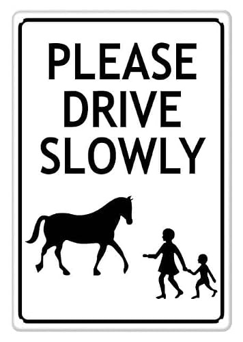 Please Drive Slowly Aluminum Tin Sign 12"x8" For Homeowners, Residential Staff - Home Kitchen Wall Decor