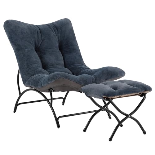 Tiita Lazy Chair with Ottoman, Metal Frame Accent Lounge Chair, Dark Gray by Tiita - Used condition - US$97.99