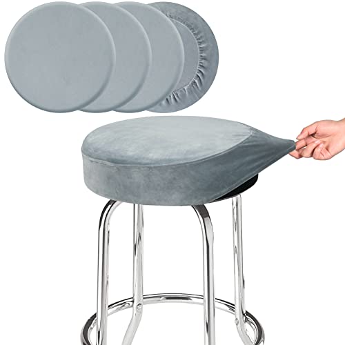 SINOSSO 4 Pcs Bar Stool Covers, Super Soft Velvet Dia.11-13" Round Stretchy Washable Dustproof Slipcover for Upholstered Furniture (S, Dark Grey,4 Counts)