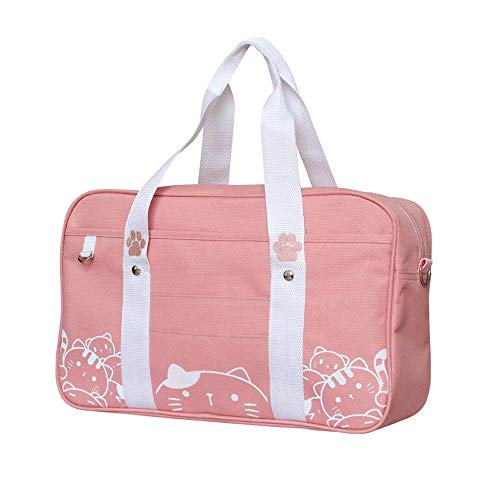 Bolso japonés para mujer, bolso de mensajero con estampado de gato animado, grande, capacidad escolar, para adolescentes, JK Uniforme, Pink Cover