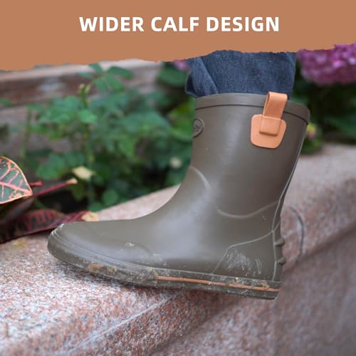 Image of Men's Mid-Calf Waterproof Rain Boots, Wide Calf & Slip-Resistant Rubber Work Boots for Unisex, Garden, Farm, Fishing Shoes All-Weather
