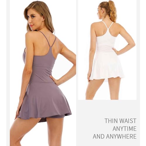 Vestido ativo, vestido esportivo de tênis para mulher com shorts integrados e almofadas removíveis (