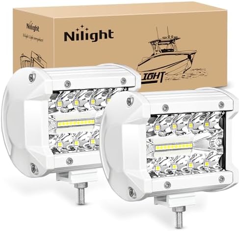 Nilight Marine LED Light Pods 2PCS 4 Inch White for Boat Deck Truck Tractor