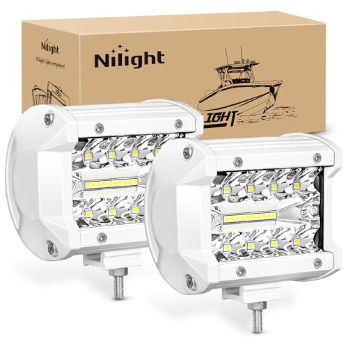 Nilight Marine LED Light Pods Navigation Lights 2PCS 4 Inch White Spot Flood Combo Ponton Boat Deck Dock Lighting for Night Fishing T-top Stern Yacht Port Sailboat Trucks Tractors by Nilight - Used condition - US$19.94