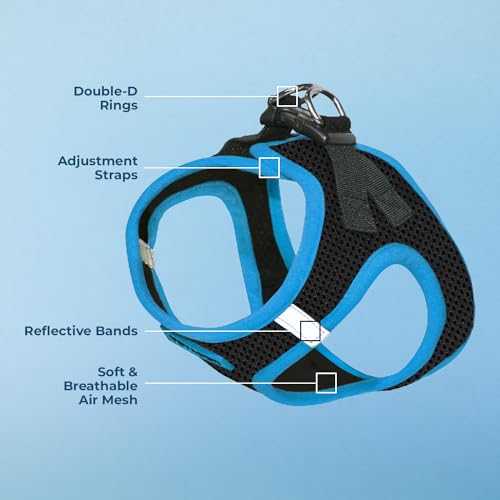 Best Pet Supplies - All Weather Mesh/Plush, Reflective, No Pull Harness for Small, Medium Dogs, Cats - Secure with Hook & Loop Fastener, Buckle, Double D-Rings - Black/Blue Trim, XL by Best Pet Supplies - Image 3