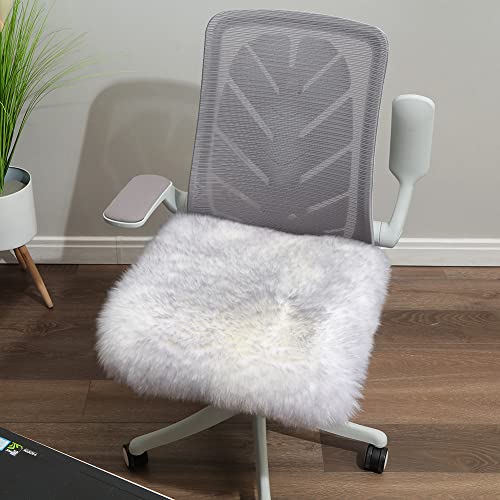 Llb Sheepskin Chair Cushion Non-Slip Back Square Genuine Fur Chair Cover Silky Natural Wool Seat Cushion Pad Soft Area Rugs Carpet For Home Office Restaurant Chair 18X18 Inch (Pack Of 1), Grey Tip #TOP4