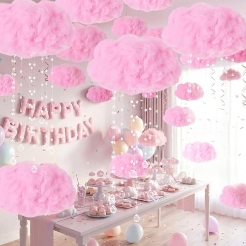 Marsui Artificial Cloud Props LED Hanging Pink Light String Fake Imitation 3D Cotton Cloud Classroom School Decor Raindrop for Room Ceiling Baby Shower Party Wedding Nursery Wall DIY Decor(4 Pcs) by Marsui - Image 4