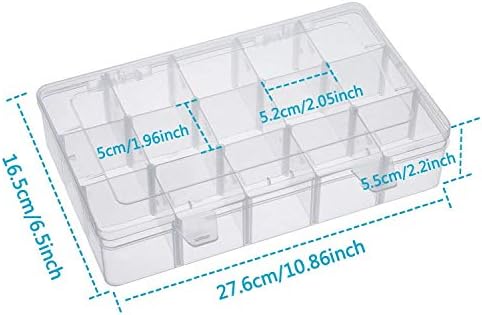 15-Compartment Crafts Storage Box, Clear Adjustable Jewelry Bead Organizer Box Storage Container Case