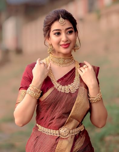 Image of SIRIL Women's Banarasi Kanjivaram Soft Silk Jacquard Saree with Unstitched Blouse Piece