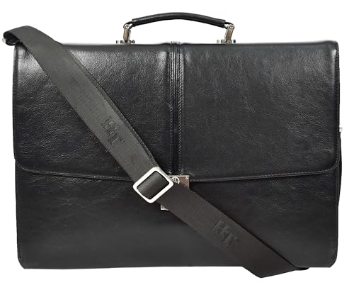 Sac à bandoulière professionnel en cuir HLG160 Noir grand sacoche ordinateur homme