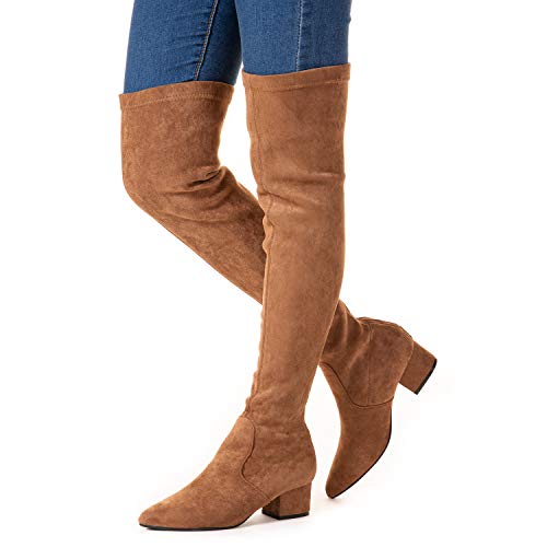 N.N.G Women Over the Knee Boots Brown Winter Stretch Suede 2 inch Low Heel Long Thigh High OTK Pointed Toe,Classic Style for Office Evening Casual Wear, Size 9 by N.N.G - Used condition - Image 5