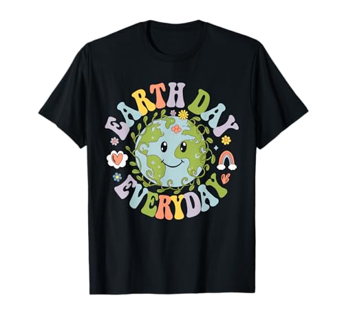 Groovy Earth Day Funny Cute Earth With Floral Earth Day 2026 T-Shirt