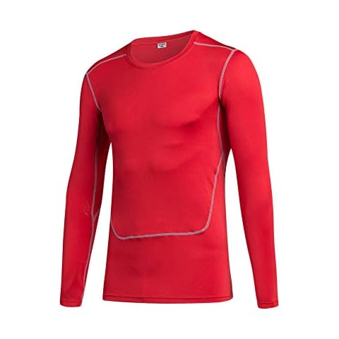 LaoZanA Men Baselayer Running Shirt Long Sleeve Compression Top Cool Dry Red M Cover