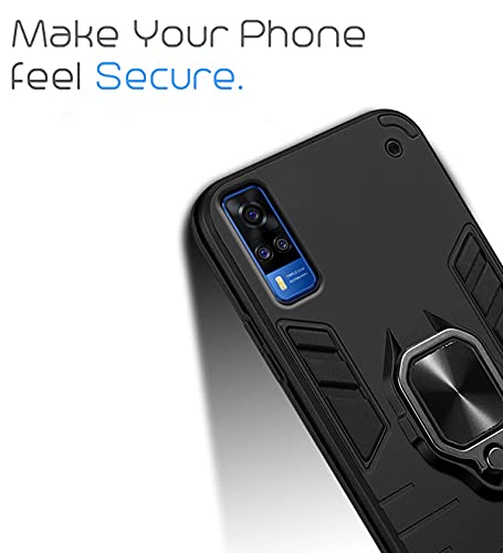 Image of Pikkme D5 Tough Armor Bumper Back Cover Case for Vivo Y51 |Ring Holder & Kickstand in-Built (Black)