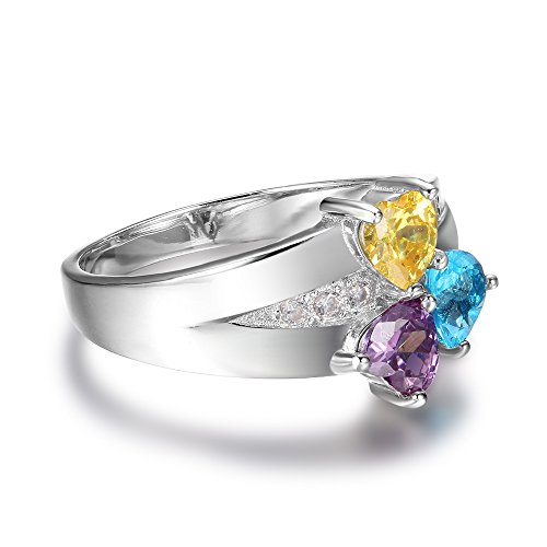 Mothers Ring with 3 Heart Simulated Birthstones Engraved 3 Names Personalized Promise Rings for Her Mom Jewelry3