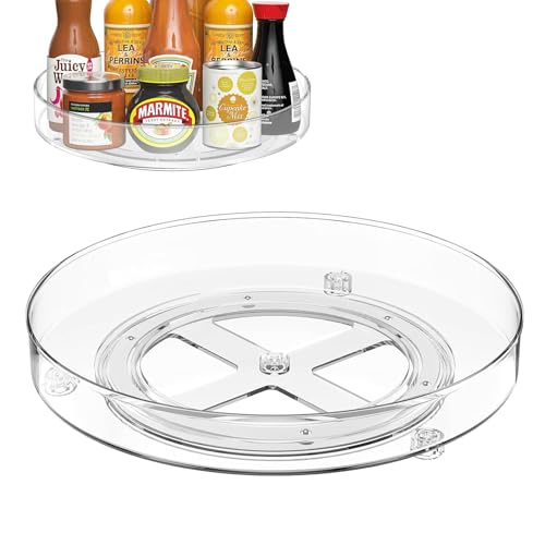 NEXROLA Kühlschrank Organizer 360° drehbar,Gewürz-Organizer aus transparentem PET Material, geeignet für Gewürzflaschen, Kosmetika und Snacks, Drehteller 23,5 cm