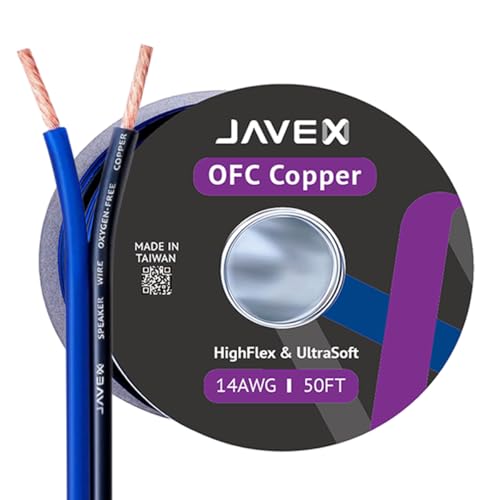 Image of JAVEX Speaker Wire 14-Gauge [2.11mm2] [0.16mm Strands Oxygen-Free Copper 99.9%] Stranded Copper, Blue/Black, Cable for Hi-Fi Systems, Amplifiers, AV receivers and Car Audio Systems, 15.25M [50FT]