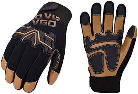 Vgo... Work Gloves Men Touchscreen in Cowhide Palm, Heavy Duty Gloves Anti Impact Utility for Warehouse Mechanics Carpenter Trucker, 1 pair(M)