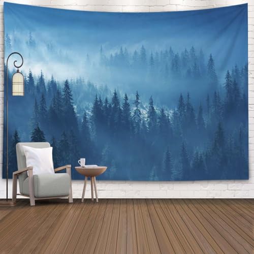 EMMTEEY Misty Forest Tapestry Mystical Mountain Pine Forest in Fog Tapestries Wall Hangings Bathroom Wall Tapestry 60X50 Inches Present for Families