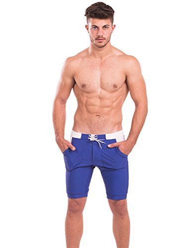Taddlee Swimwear Men Swimsuits Long Basic Solid Blue Swim Boxer Brief Trunks2