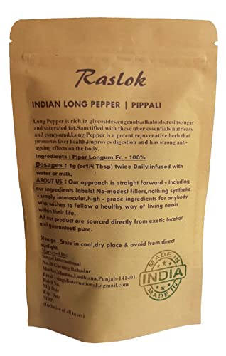 Raslok Dried Pippali Indian Long Pepper Whole | 3.52 Oz - 100Gm | Pipli Spice Long Pippali Whole | Indian Spices | Organic Whole Black Pepper | Multipurpose Seasoning | Resealable Bag #TOP1