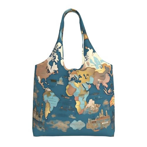 Sac fourre-tout en toile noire avec motif carte du monde