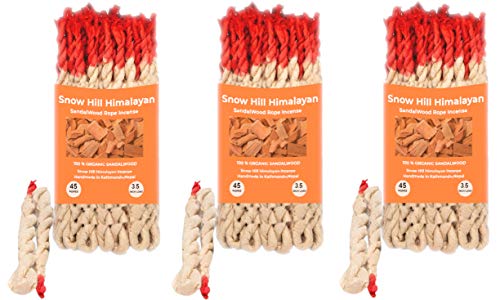 Snow Hill Himalayan Aromatherapy Organic Sandal Wood Incense Handmade In Nepal Contain 41/45 Pcs X 3 Bundle - Used For Aesthetic Reasons Therapy Meditation And Ceremony #TOP5