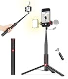 KraftGeek New 60" Phone Tripod, Selfie Stick Tripod with Remote, 2 Cold Shoes for Light and Micropho