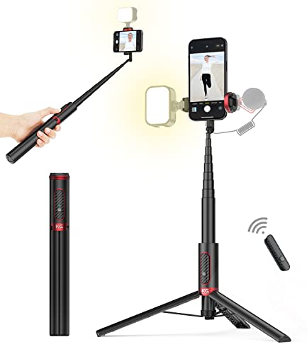 Kraftgeek New 60" Phone Tripod, Selfie Stick Tripod With Remote, 2 Cold Shoes For Light And Microphone(Both Not Included), Selfie Stick For Iphone And Android, Lightweight And Portable For Daily Use #TOP23
