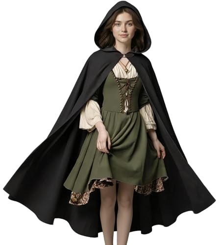 FSUJWOA Renaissance Kapuzenumhang mittelalter kleidung herren Hexenmantel mit Kapuze umhang (Schwarz Stile-2)
